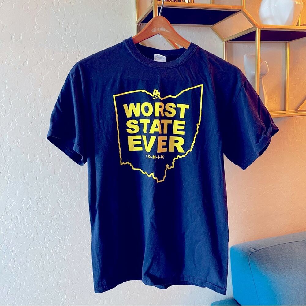 Gildan Worst State Ever OHIO graphic tee shirt mens unisex medium M blue